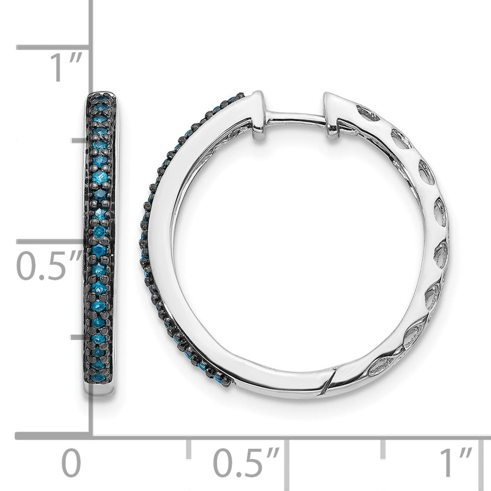 14k White Gold Blue Diamond 2.2mm Hinged Hoops