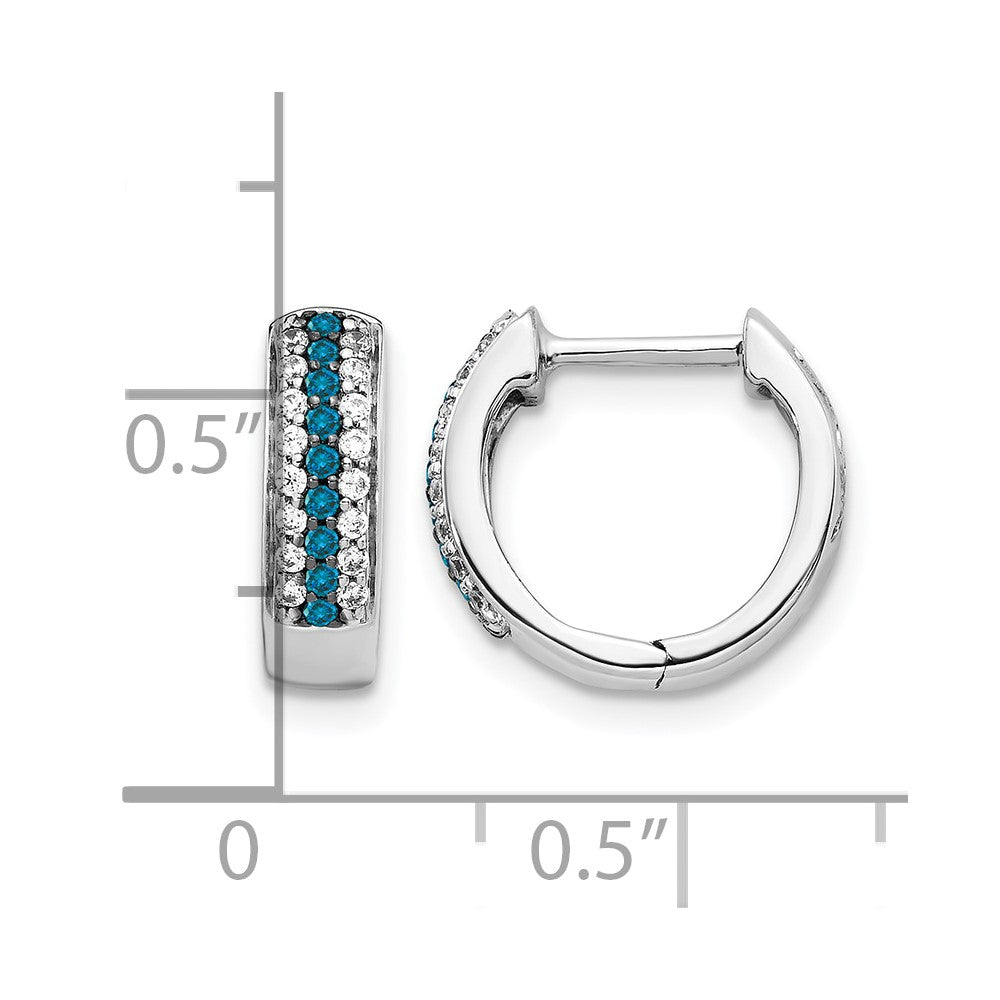 14k White Gold Blue and White Diamond Hinged Hoop Earrings
