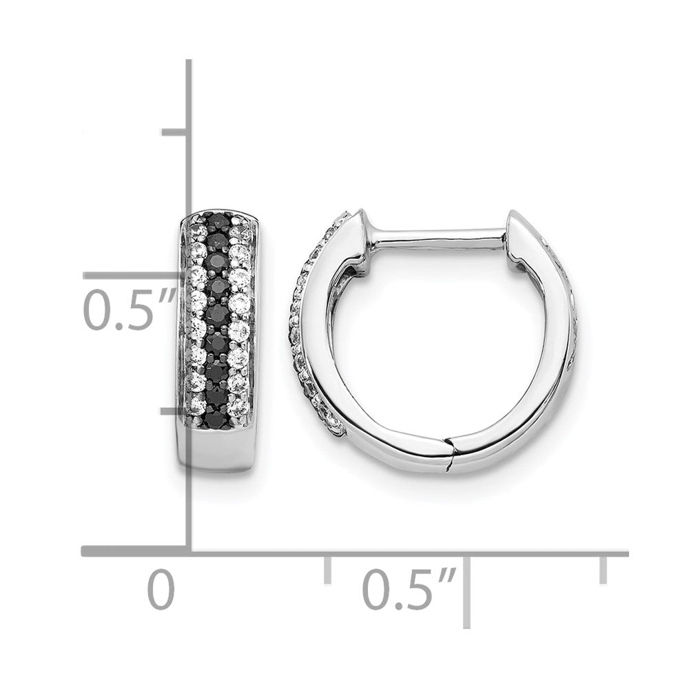 10k White Gold Black and White Diamond Hinged Hoop Earrings
