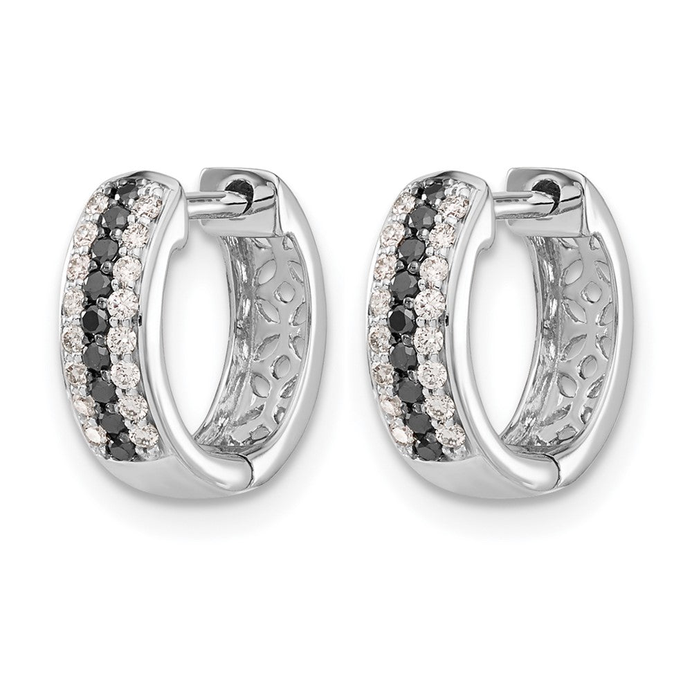 14k White Gold Black and White Diamond Hinged Hoop Earrings