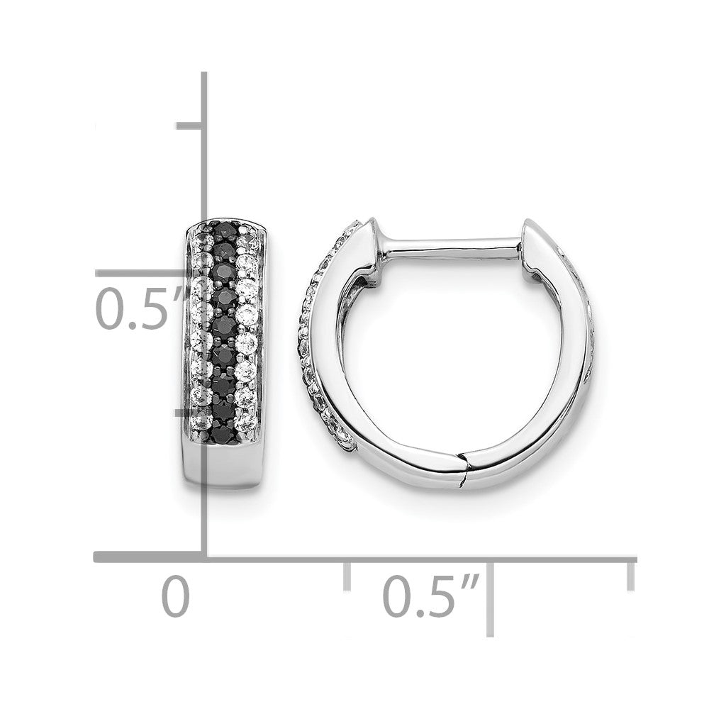 14k White Gold Black and White Diamond Hinged Hoop Earrings