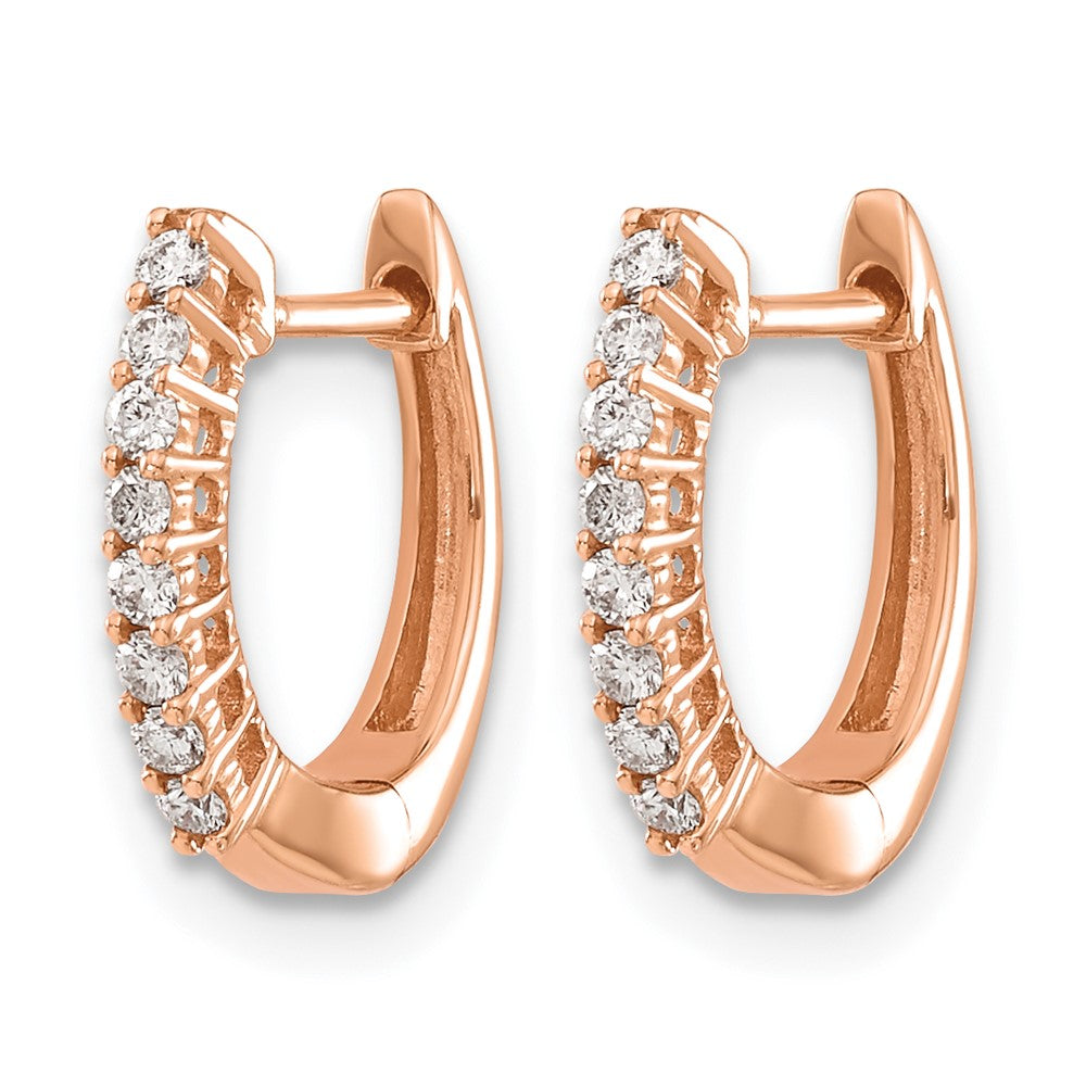 14k Rose Gold Polished Diamond Hinged Hoop Earrings