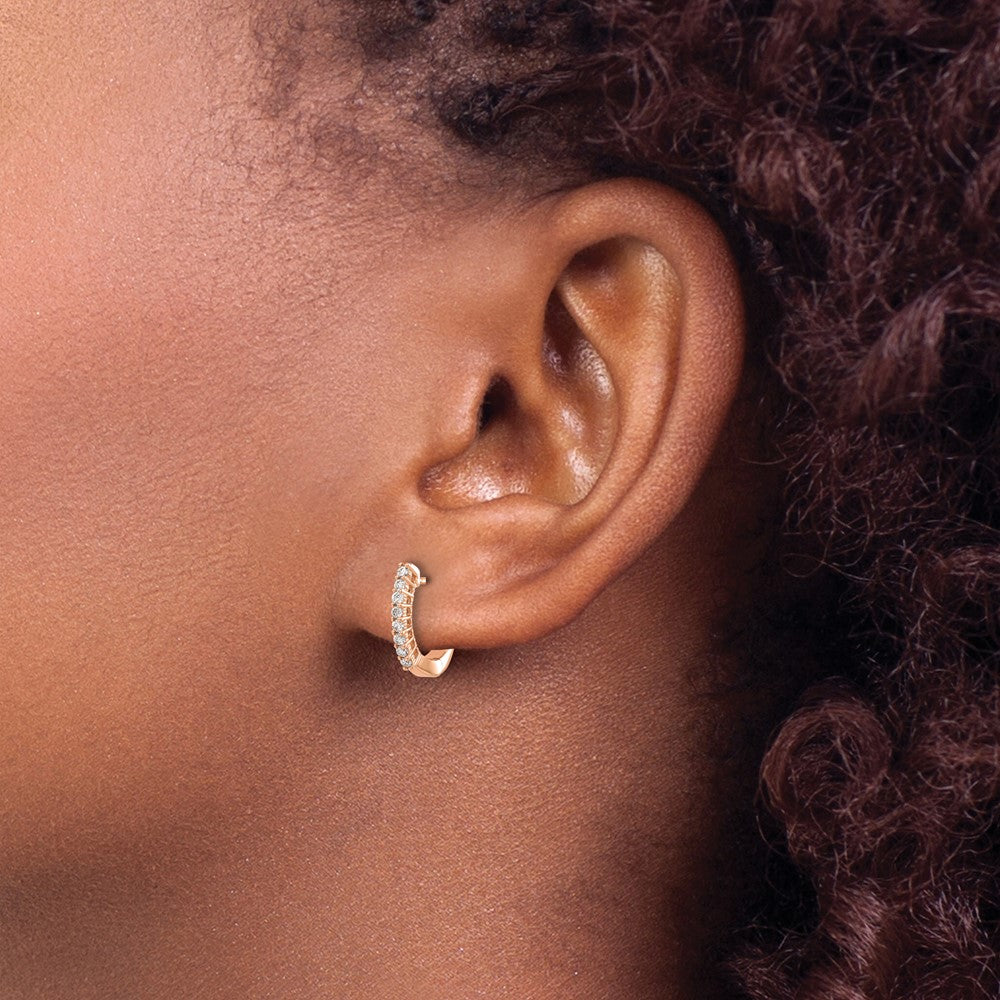 14k Rose Gold Polished Diamond Hinged Hoop Earrings
