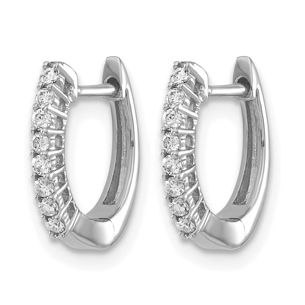 14k White Gold Polished Diamond Hinged Hoop Earrings