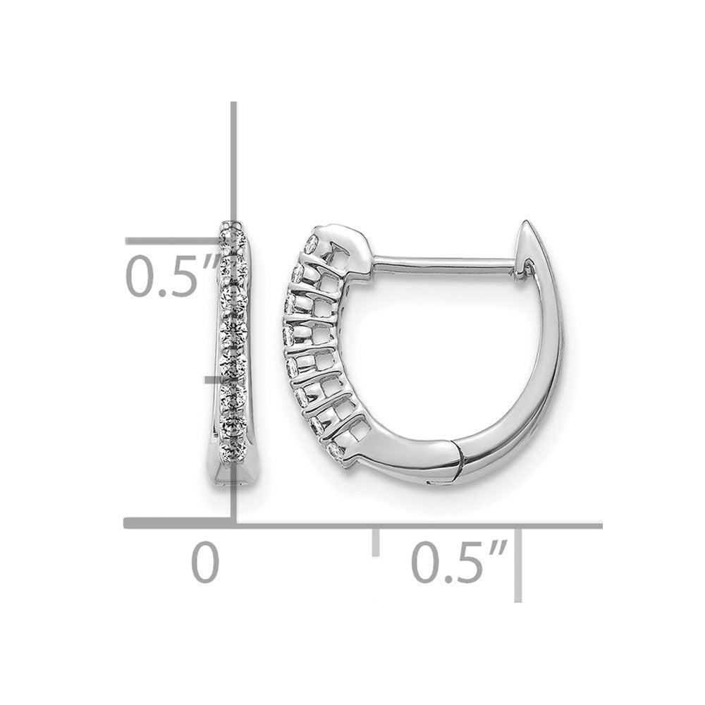 14k White Gold Polished Diamond Hinged Hoop Earrings