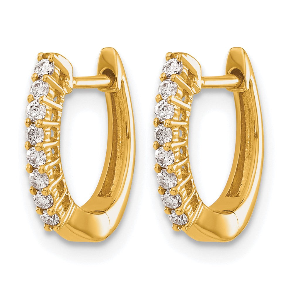 14k Gold Polished Diamond Hinged Hoop Earrings