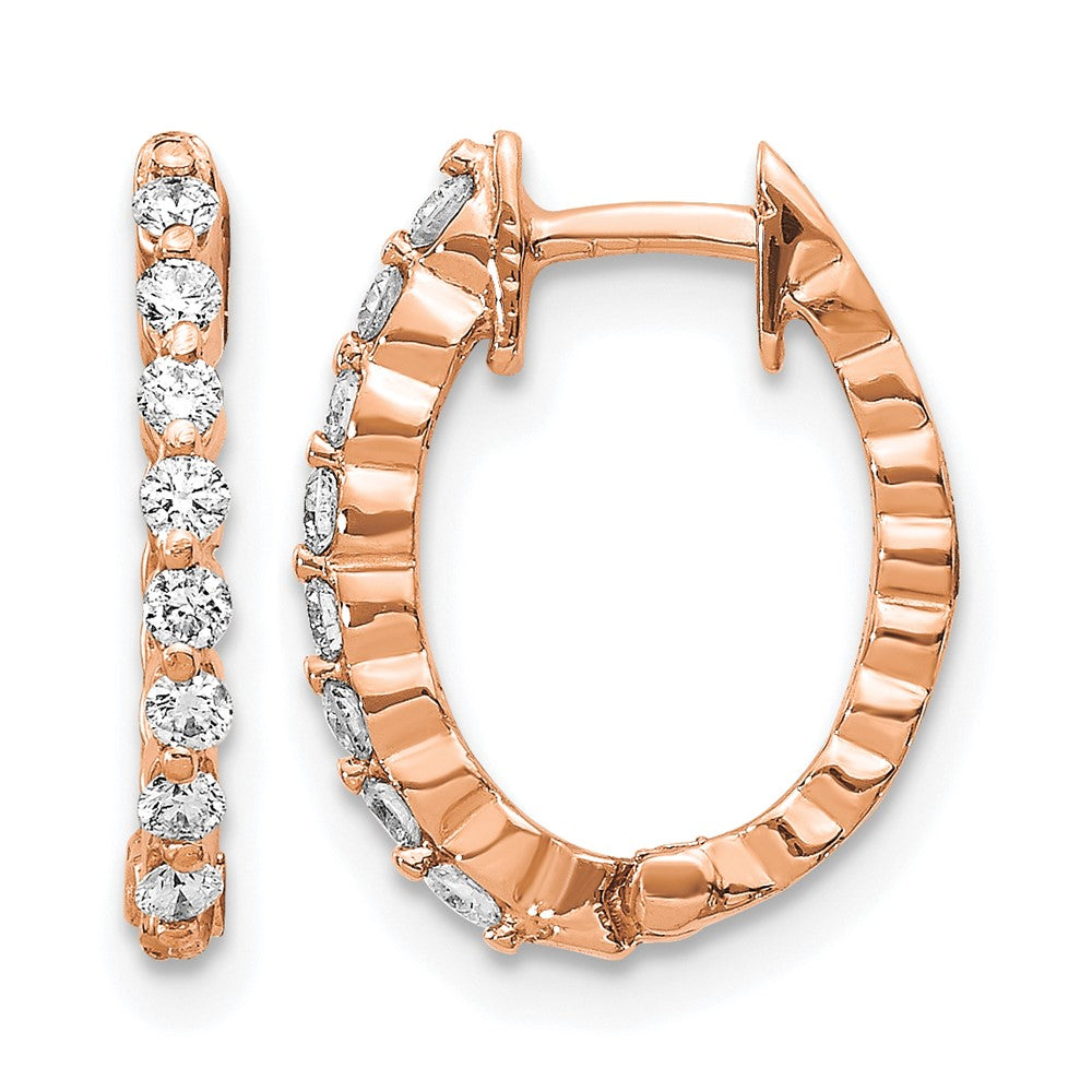 14k Rose Gold AA Diamond Hinged Hoop Earrings