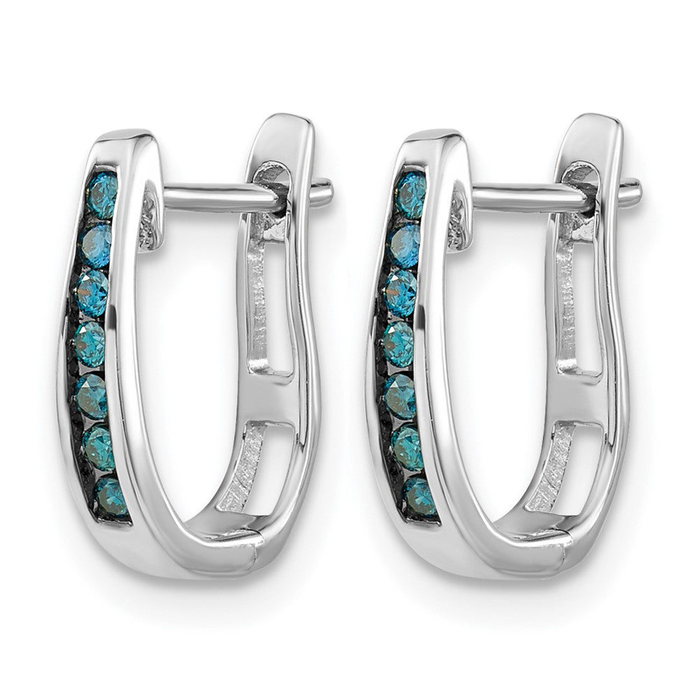 14k White Gold Blue Diamond 3mm Hinged Hoop Earrings