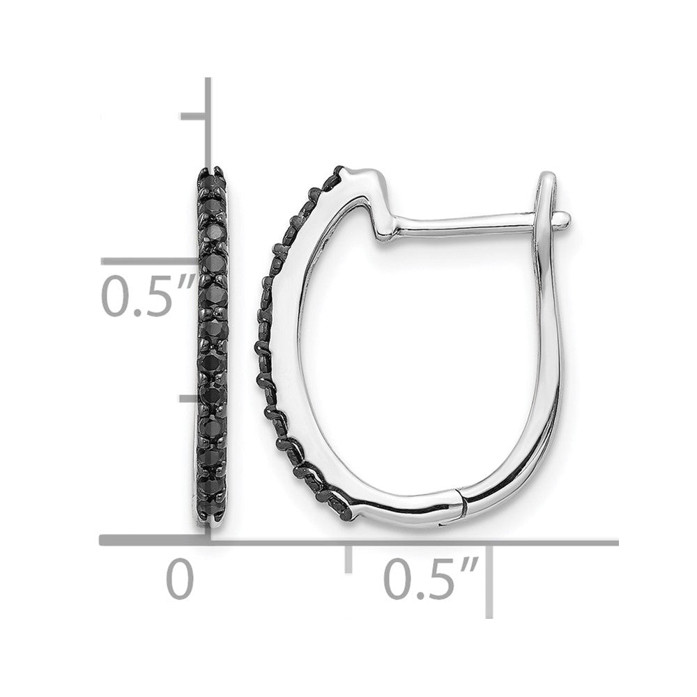 14k White Gold Black Diamond 1.3mm Hinged Hoop Earrings