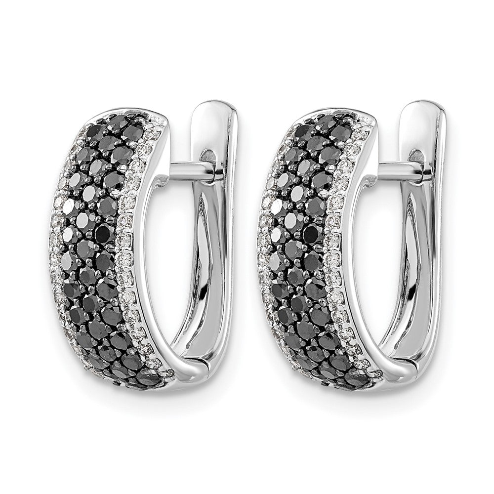14k White Gold Black and White Diamond Hinged Hoop Earrings