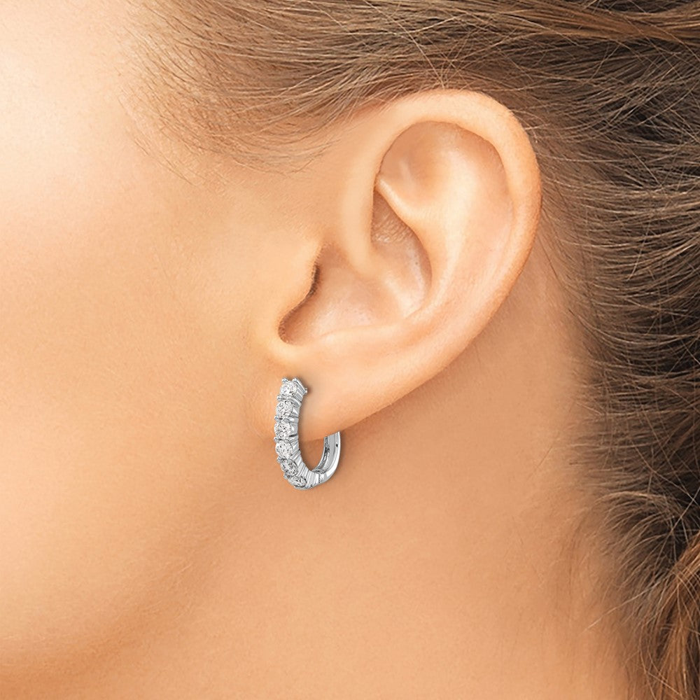 14k White Gold Diamond Hinged Hoop Earrings
