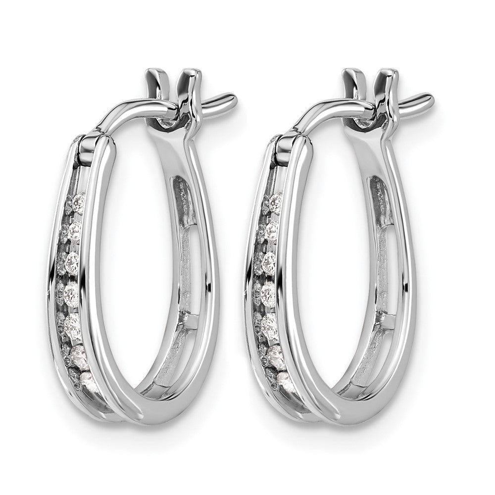 14k White Gold Diamond Oval Hinged Hoop Earrings