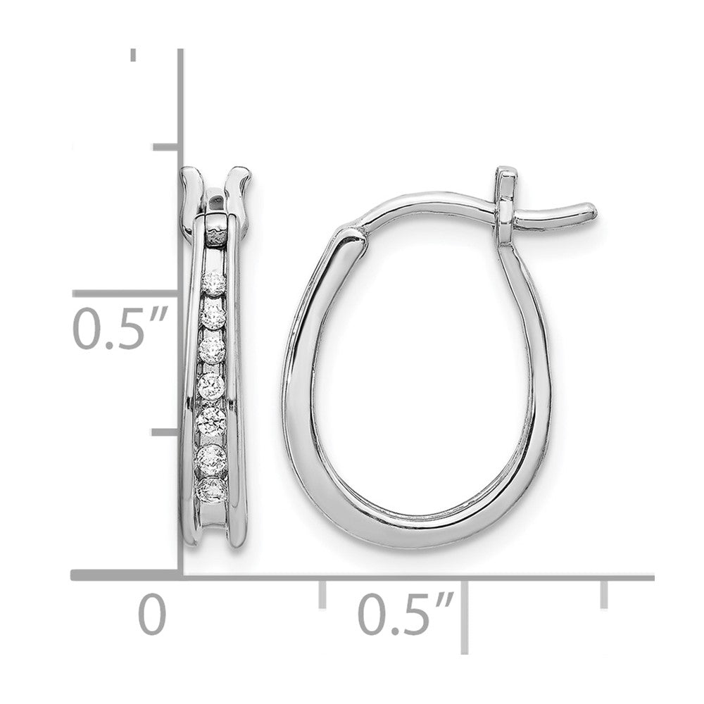 14k White Gold Diamond Oval Hinged Hoop Earrings