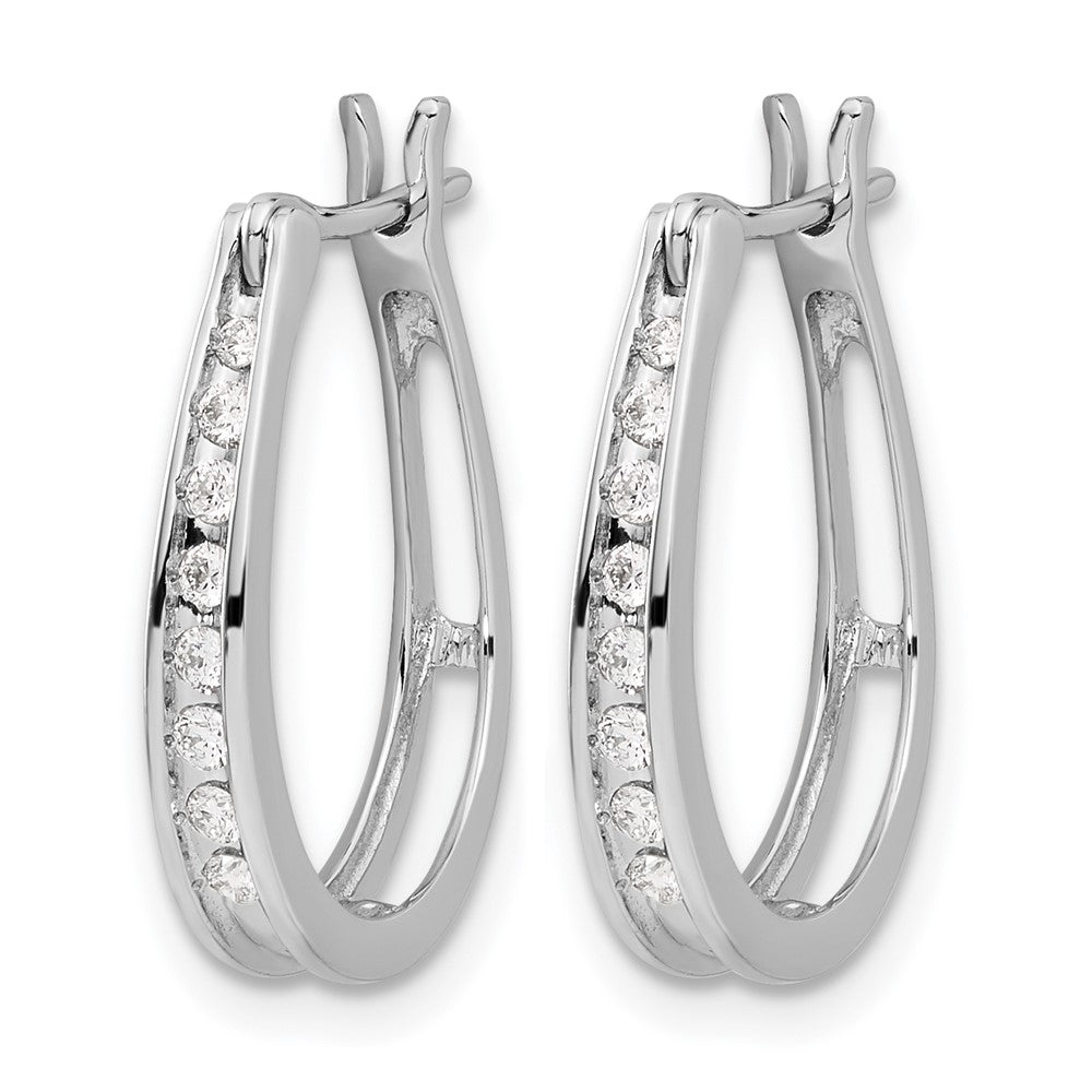 14k White Gold Diamond Oval Hinged Hoop Earrings