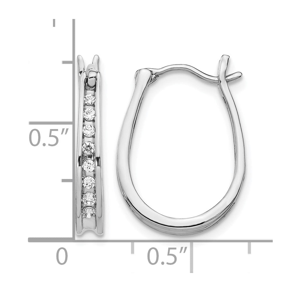 14k White Gold Diamond Oval Hinged Hoop Earrings