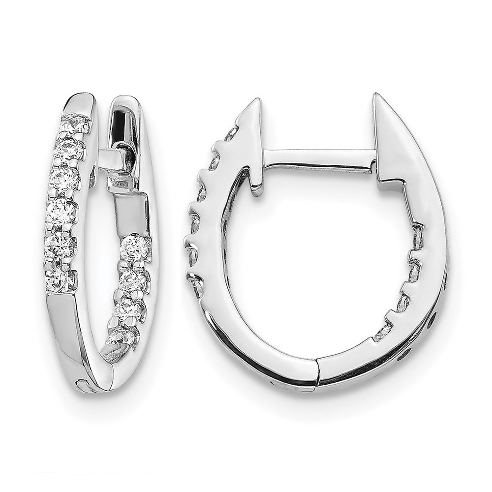 10k White Gold In/Out Diamond Hinged Hoop Earrings