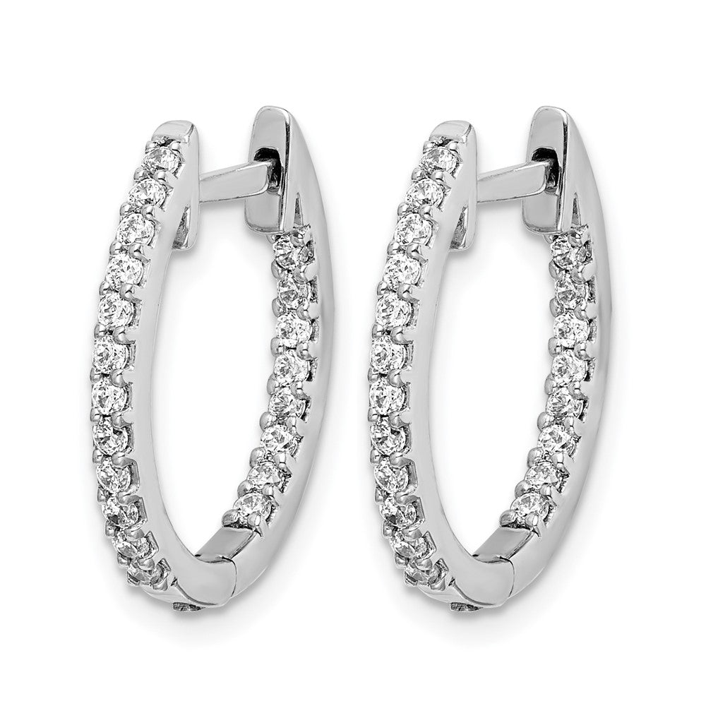 14k White Gold In/Out Diamond Hinged Hoop Earrings