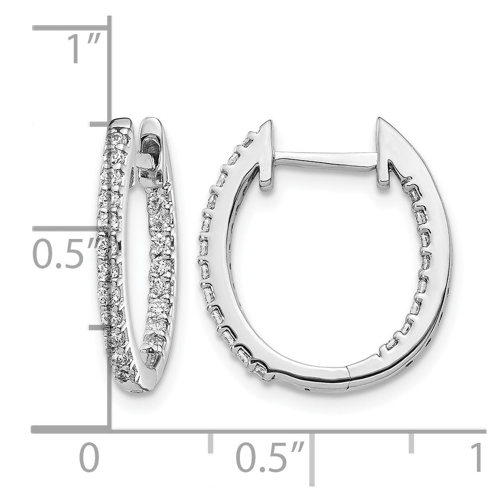 14k White Gold In/Out Diamond Hinged Hoop Earrings