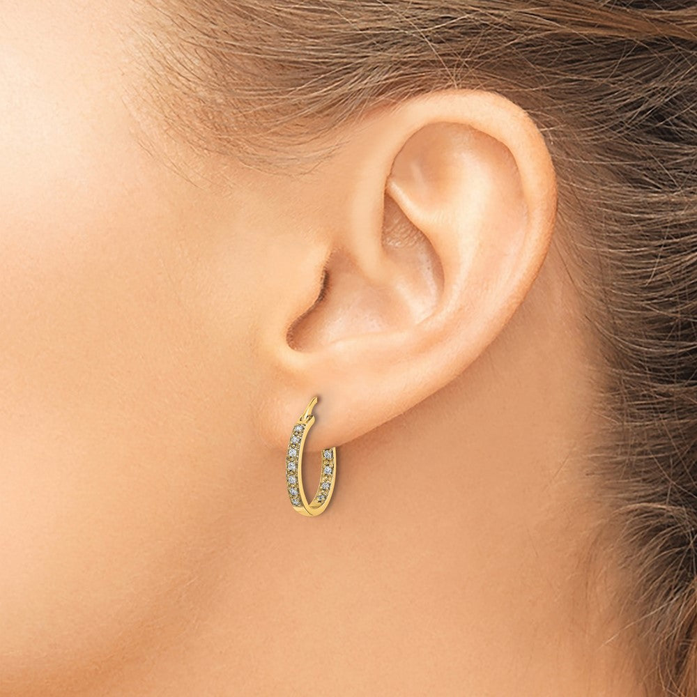 14k Diamond In/Out Hoop Earrings
