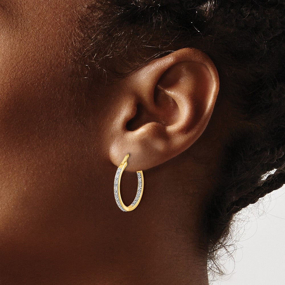 14k Diamond In/Out Hoop Earrings