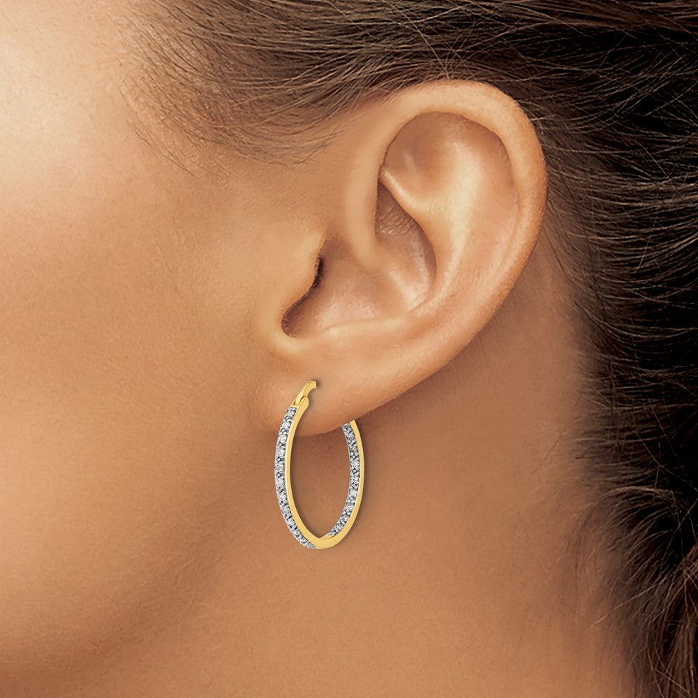 14k Diamond In/Out Hoop Earrings