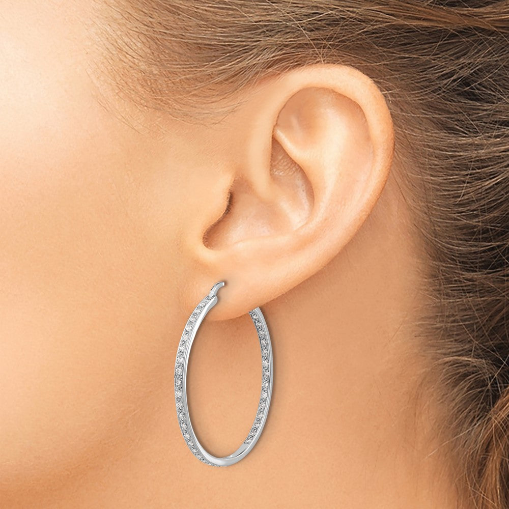 14k White Gold Diamond In/Out Hoop Earrings