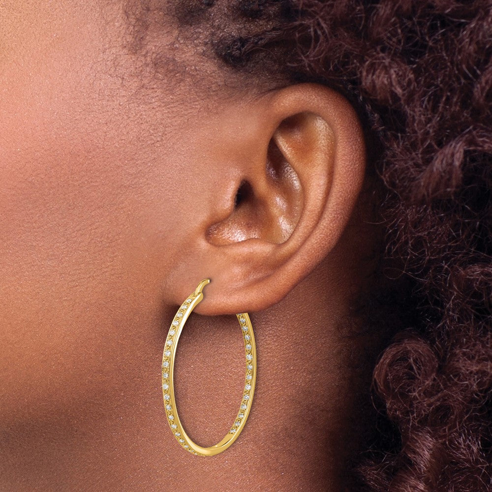 14k Diamond In/Out Hoop Earrings