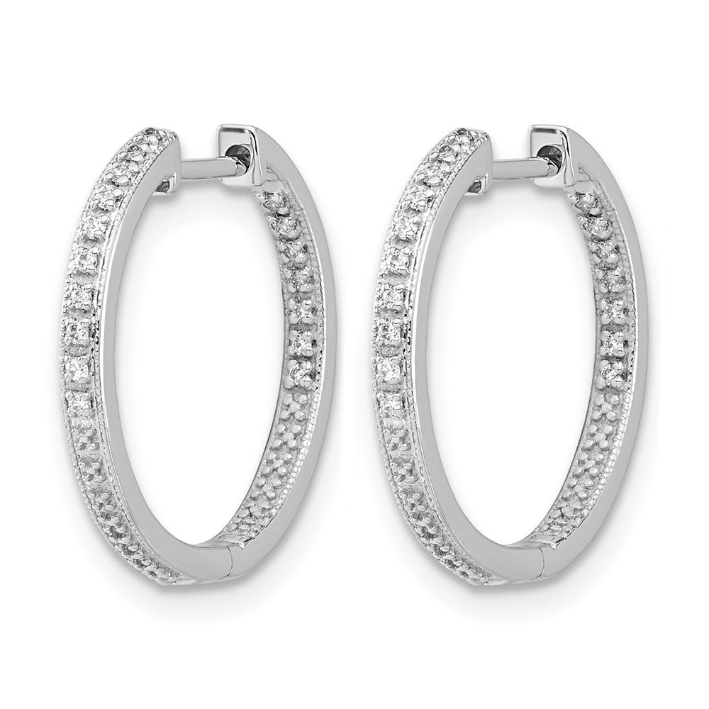 10k White Gold Polished Diamond In/Out Hinged Hoop Earrings