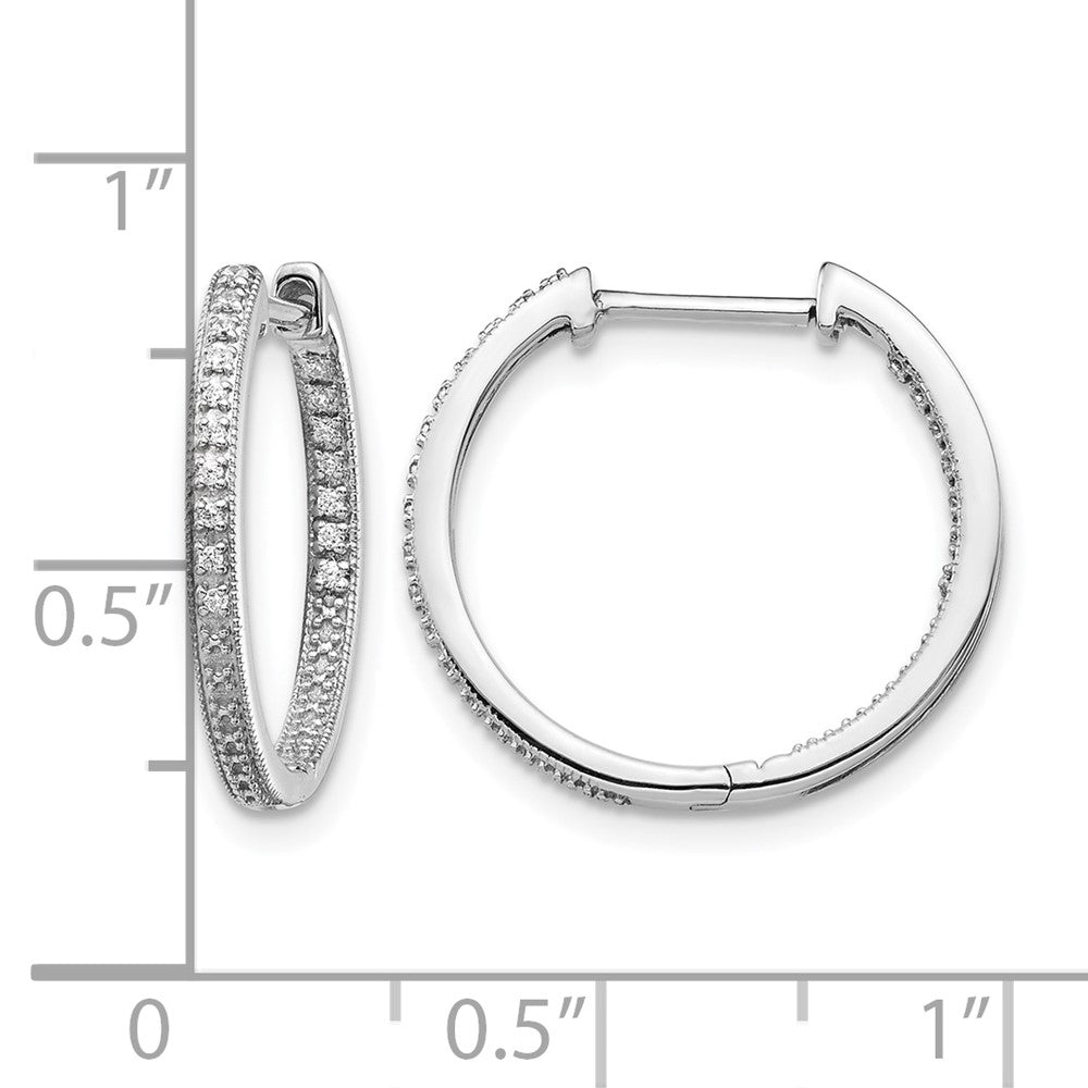 10k White Gold Polished Diamond In/Out Hinged Hoop Earrings