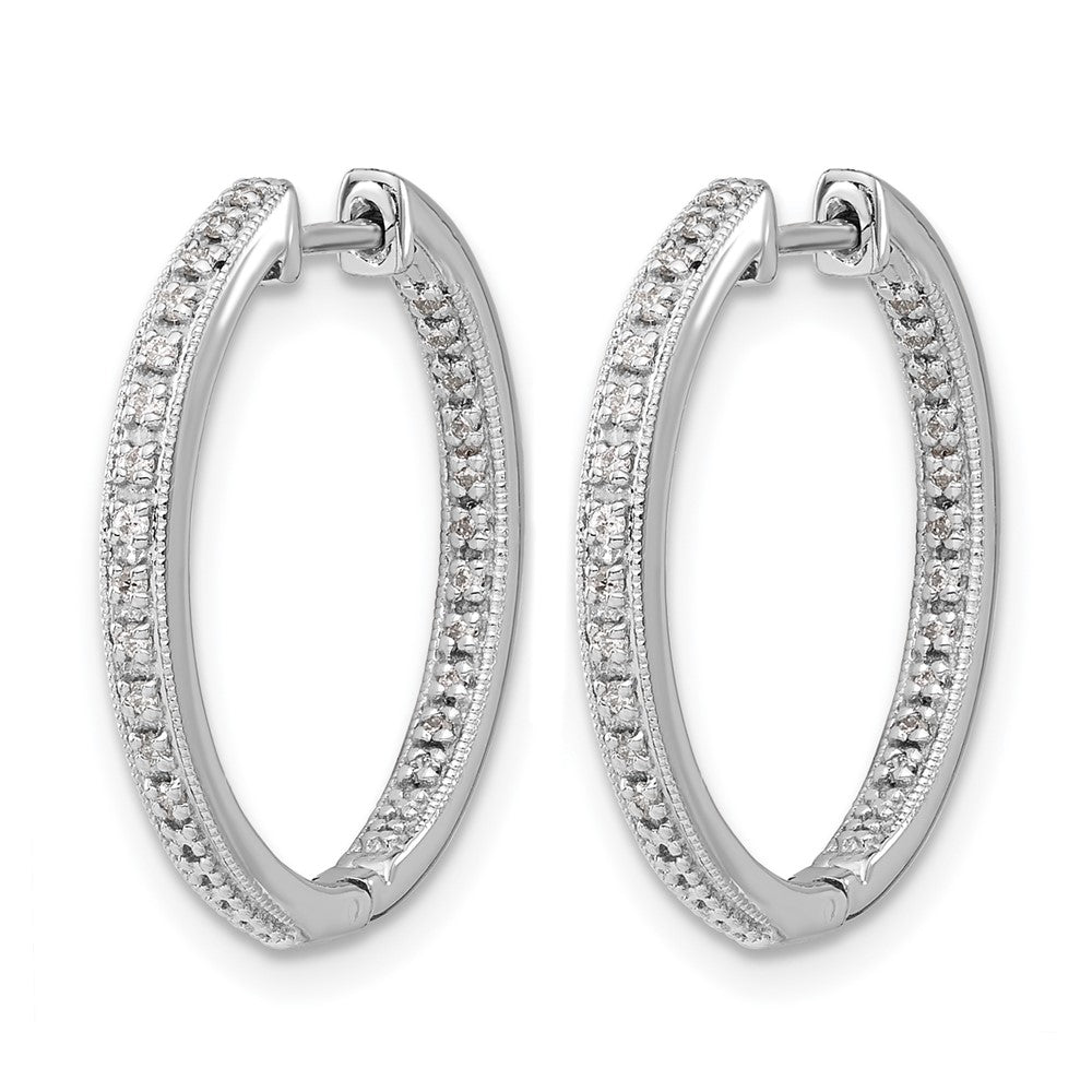 10k White Gold Polished Diamond In/Out Hinged Hoop Earrings