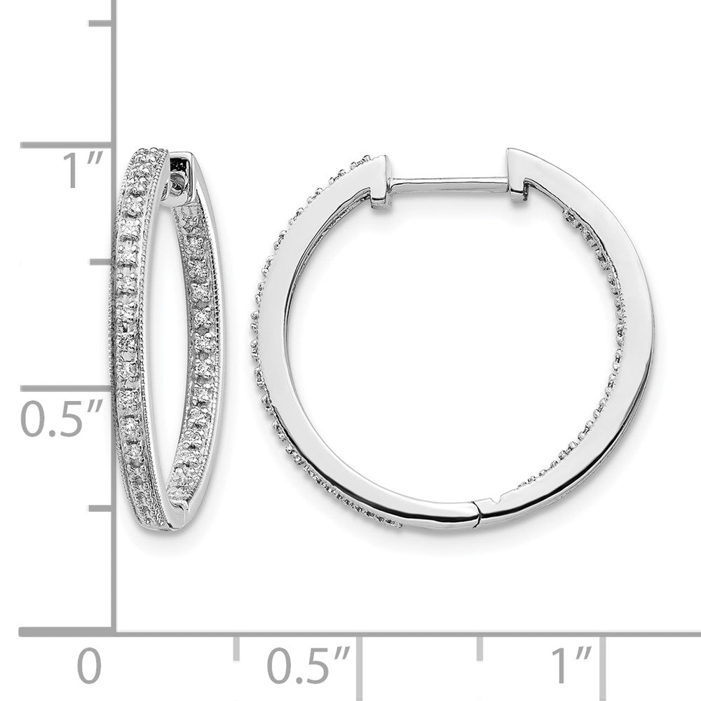 10k White Gold Polished Diamond In/Out Hinged Hoop Earrings