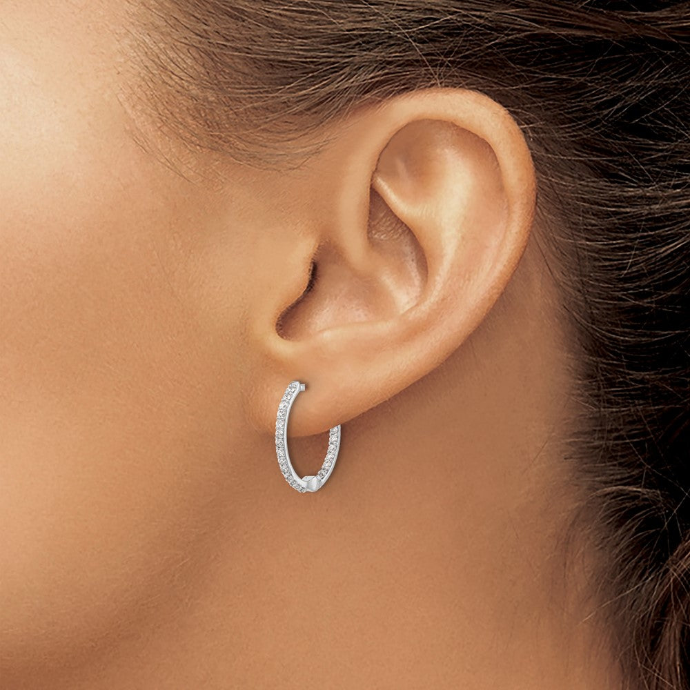 14k White Gold Diamond In/Out Hinged Hoop Earrings