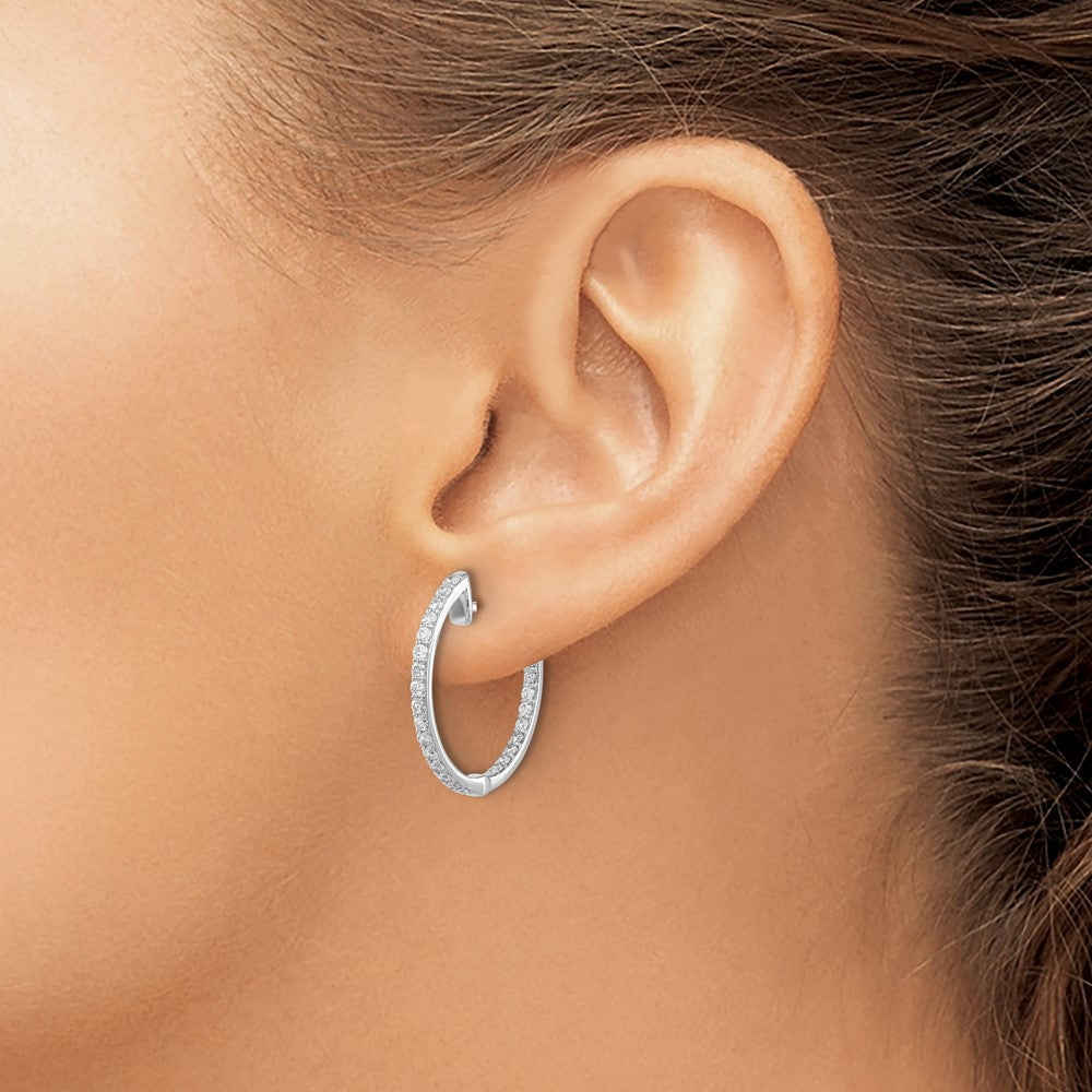 14k White Gold Diamond In/Out Hinged Hoop Earrings
