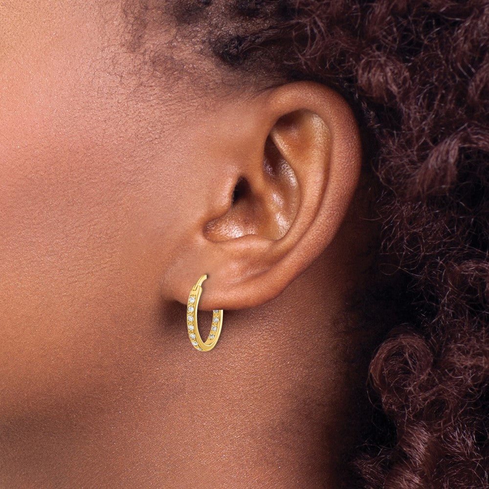 14k Diamond In/Out Hoop Earrings