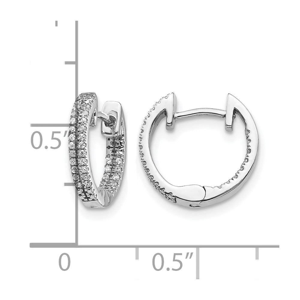 14k White Gold In/Out Diamond Hinged Hoop Earrings