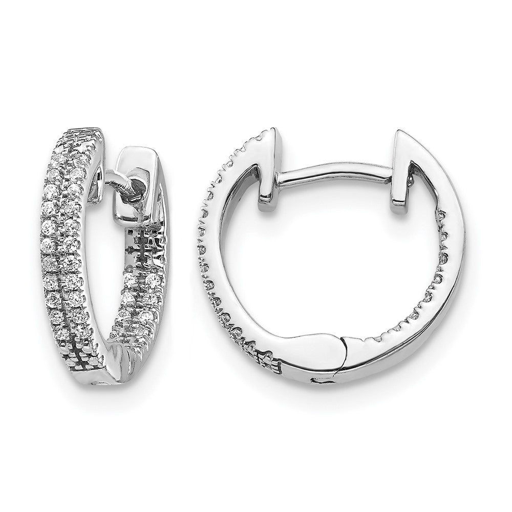 14k White Gold In/Out Diamond Hinged Hoop Earrings