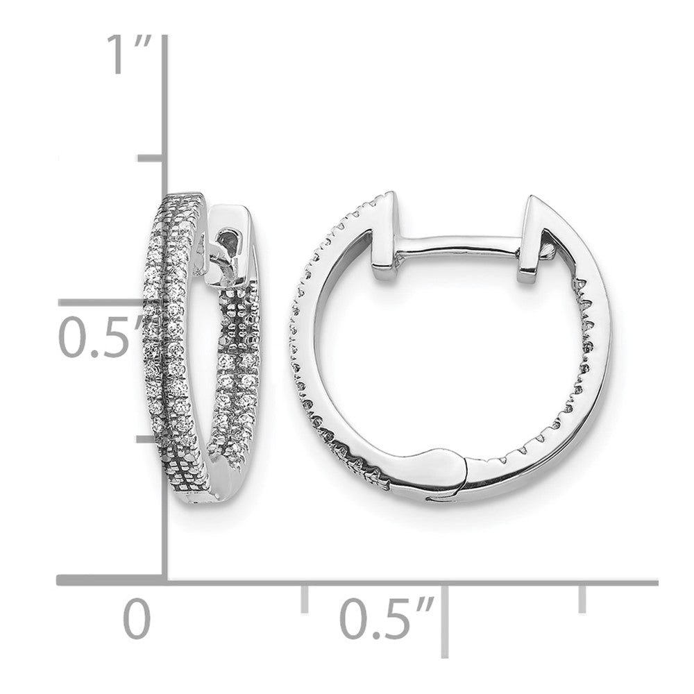 14k White Gold In/Out Diamond Hinged Hoop Earrings