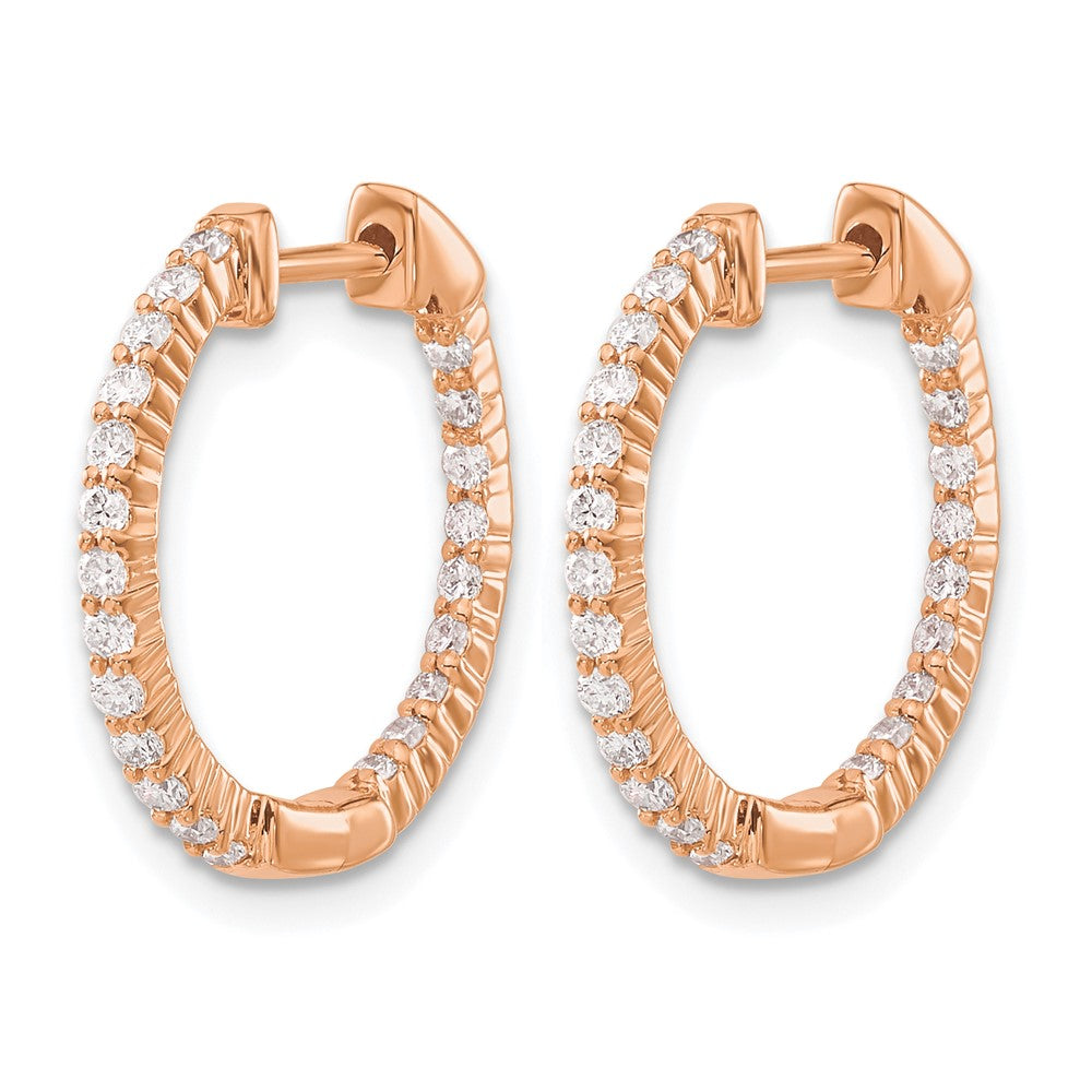 14k Rose Gold Polished Diamond In/Out Hinged Hoop Earrings