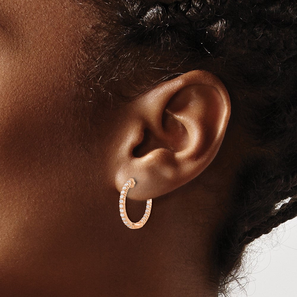 14k Rose Gold Polished Diamond In/Out Hinged Hoop Earrings