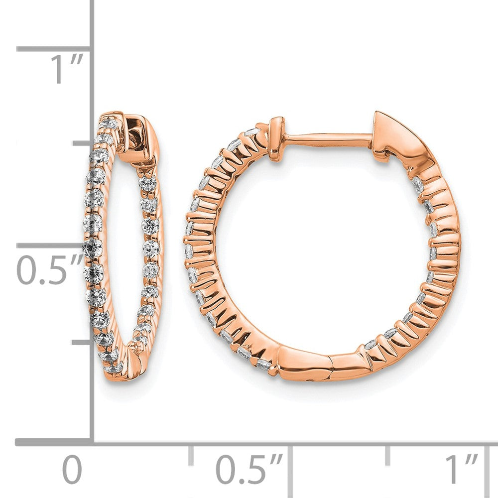 14k Rose Gold Polished Diamond In/Out Hinged Hoop Earrings
