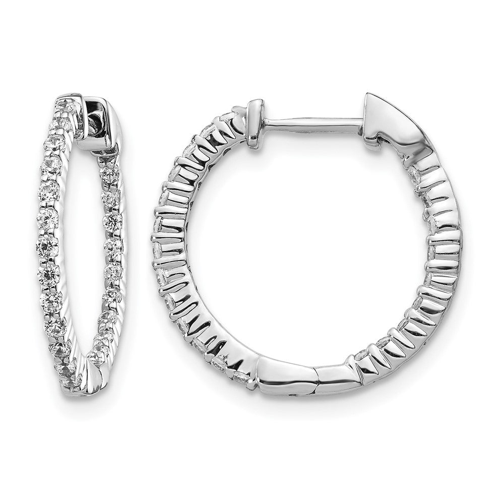 14k White Gold Polished Diamond In/Out Hinged Hoop Earrings