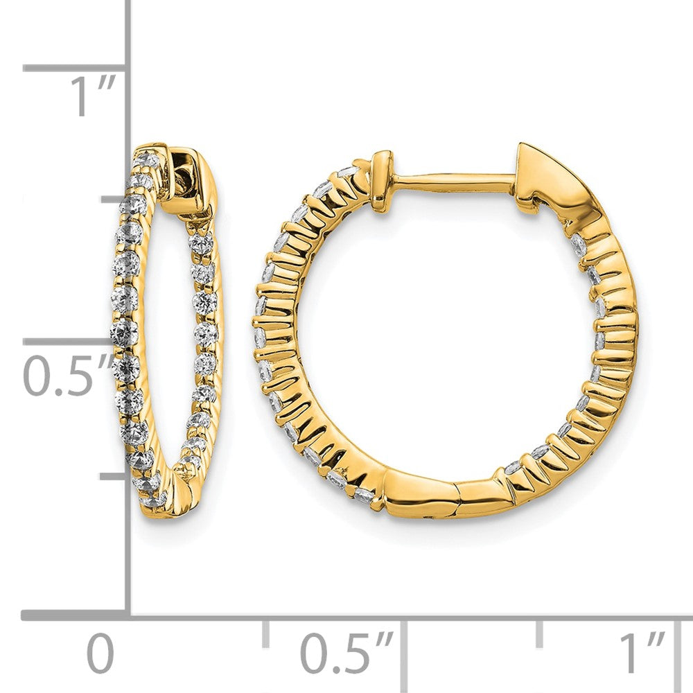 14k Gold Polished Diamond In/Out Hinged Hoop Earrings