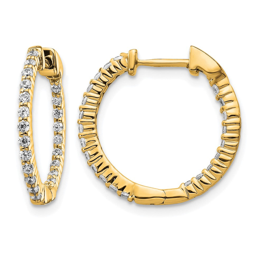 14k Gold Polished Diamond In/Out Hinged Hoop Earrings