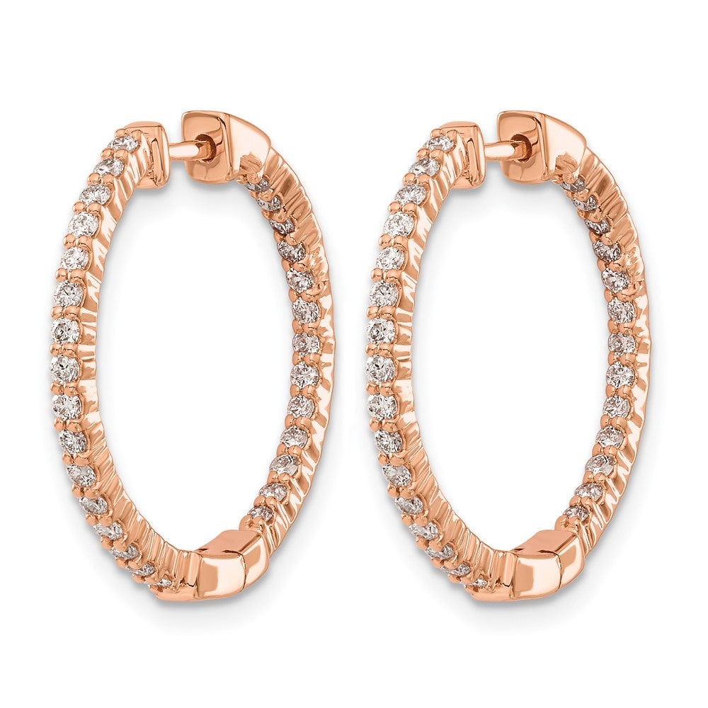 14k Rose Gold Polished Diamond In/Out Hinged Hoop Earrings