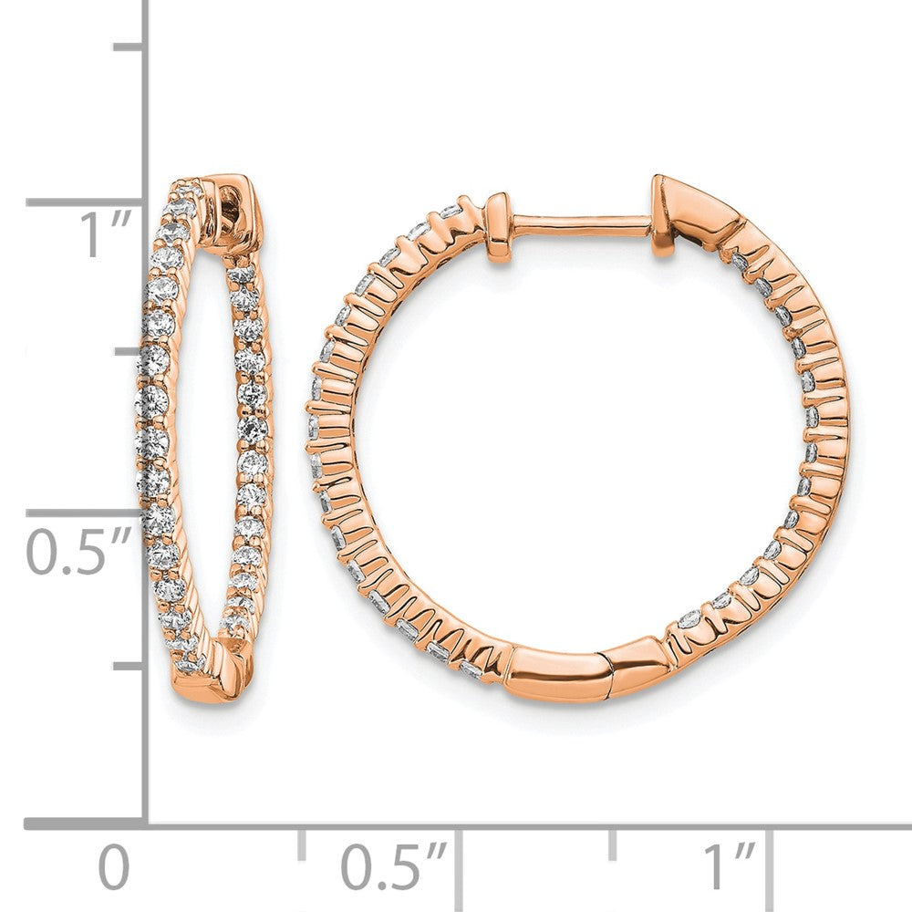 14k Rose Gold Polished Diamond In/Out Hinged Hoop Earrings