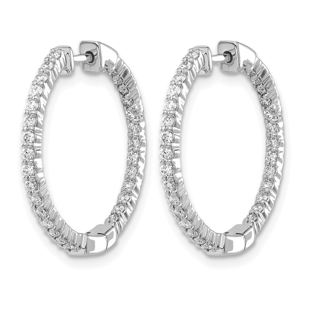 14k White Gold Polished Diamond In/Out Hinged Hoop Earrings