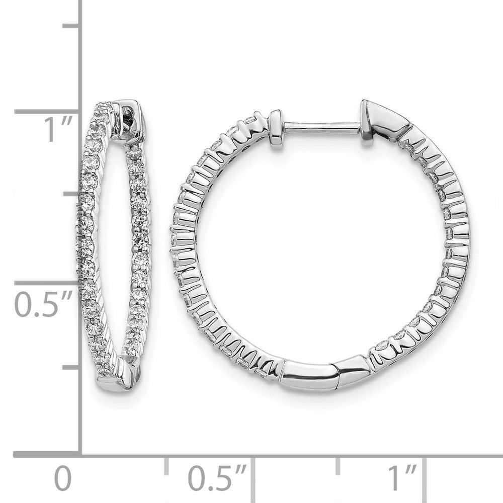 14k White Gold Polished Diamond In/Out Hinged Hoop Earrings