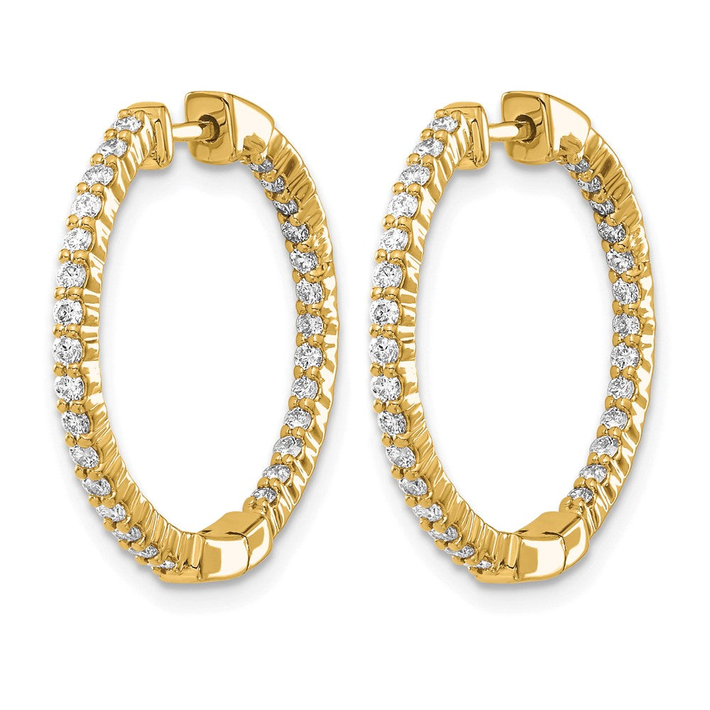14k Gold Polished Diamond In/Out Hinged Hoop Earrings
