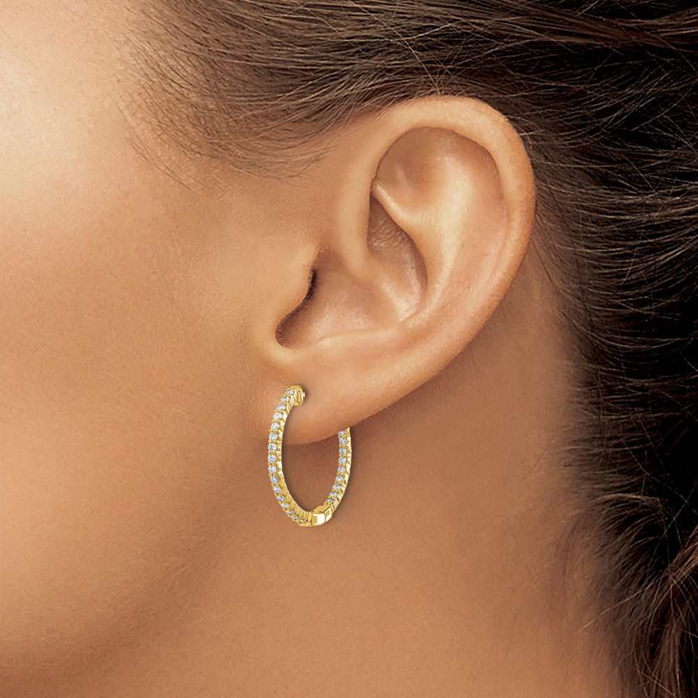 14k Gold Polished Diamond In/Out Hinged Hoop Earrings