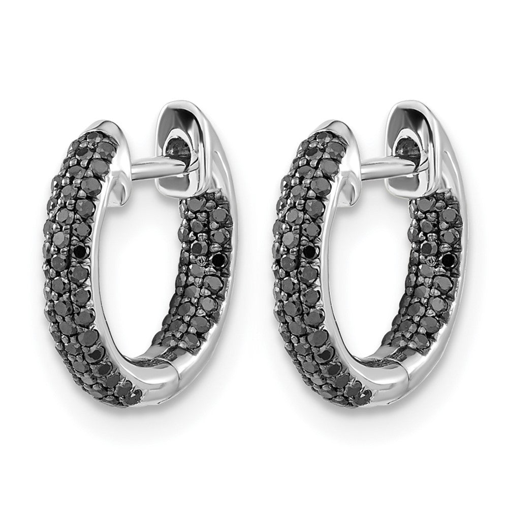 10k White Gold Black Diamond In/Out Hinged Hoop Earrings